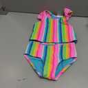RuffleButts Girls UPF50+ Sun Protected Racerback Flutter Tankini 2-Piece Swimsuit - Neon Rainbow Stripe, 5