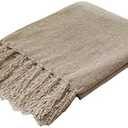 Yoenillo Light Taupe Chenille Throw Blanket for Couch Bed，Soft Cozy Throw Blanket with Handmade Fringe, Decorative Blanket for Sofa Chair Living Room for Gif 120x90
