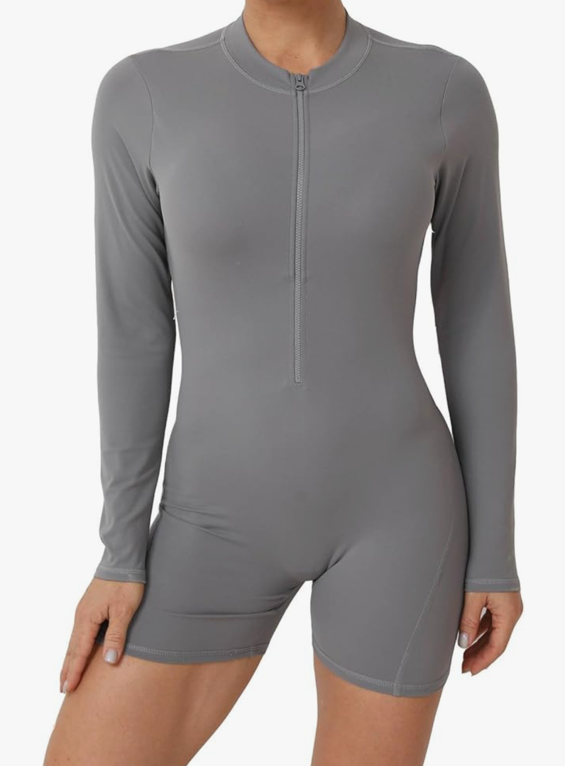 Women's Yoga Jumpsuit Workout Back Cutout Solid Color Sports Jumpsuits Scrunch Butt Shorts for Women M