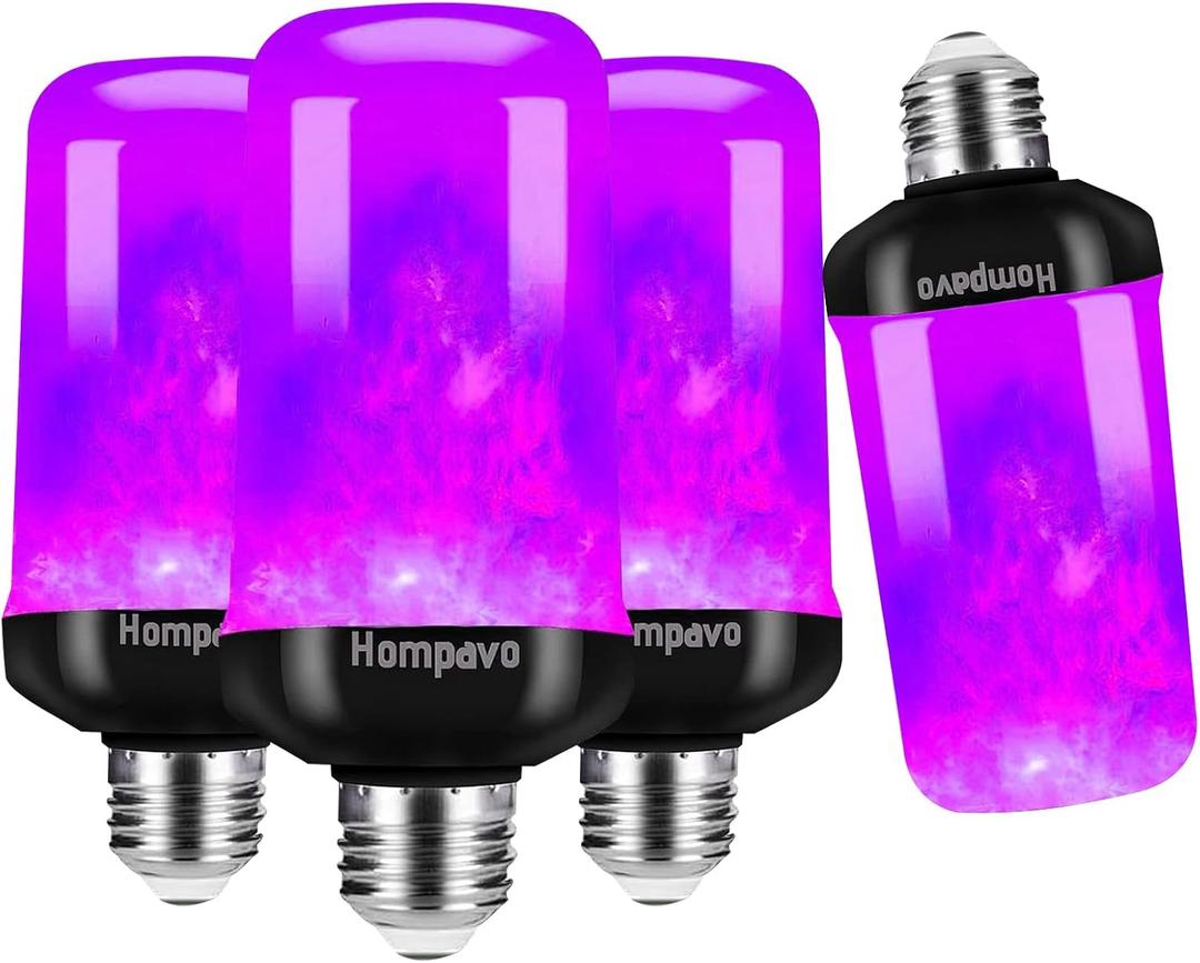 Hompavo Upgraded LED Flame Light Bulbs Halloween Decorations, 4 Modes Flickering Light Bulbs with Upside Down Effect, E26/E27 Flame Bulb for Christmas Party Home Indoor & Outdoor (4 Pack) (Purple)