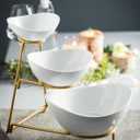Miamolo 3 Tier Serving Bowls with Stand, Chips and Dip Serving Dishes Set for Entertaining Party, Ceramic Fruit Bowl for Salad Soup Snacks, Microwave & Dishwasher Safe
