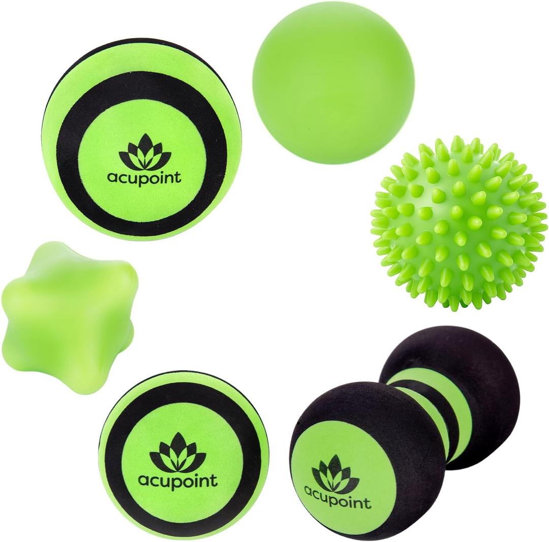 Massage Ball Therapy Set for Muscle Knots and Post-Workout - Physical Therapy Balls, Trigger Point & Yoga Therapy, Massage Ball for Feet - 6-Piece Set (Green)