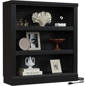 Unikito 3-Tier Bookshelf with 3 Outlets, 2 USB Ports and Adjustable Shelf, 31.5 Inch