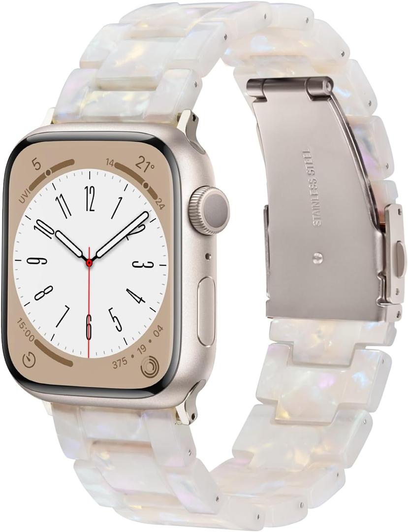V-MORO Resin Bands Compatible with Apple Watch Series 8/9/10 Band 46/45/44/42mm Starlight Buckle Fashion Lightweight iPhone Watch Strap Wristband for iwatch Series 7/SE/6/5/4/3/2/1(Aurora Whtie)