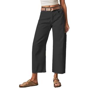 Flamingals Women’s Mid Waist Wide Straight Leg Jeans Casual Fashion Trendy Denim Crop Denim Pants Without Belt L