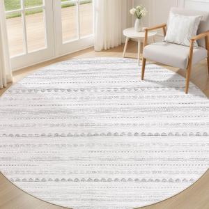 Nakagishi Round Rug Boho Area Rugs: 4x4 Washable Large Circle Neutral Soft Stain Resistant Non-Slip Carpet for Women Aged 25-45 Farmhouse Decor Enthusiasts - Living Room Bedroom Dining Room Nursery
