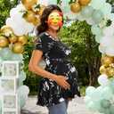 Women's Maternity Tops Short & Long Sleeve Pleated Waist Shirts Pregnancy Clothes (XL, Black)
