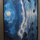 CHATYOUNG Dark Blue Ocean Waves Landscape Wall Art, Beach Moon Spectacular Night View Modern Canvas Wall Painting for Living Room Bedroom Office Black Framed Poster Print Decor 20x40 In (40L" x 20W")