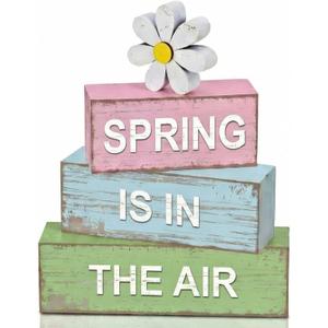 GlikCeil 4 Pcs Spring Table Decoration Daisy Wooden Block Sign Daisy Spring Table Decor Centerpieces Farmhouse Rustic Tiered Tray Tabletop Decor for Home Office Desk Kitchen Shelf Decors