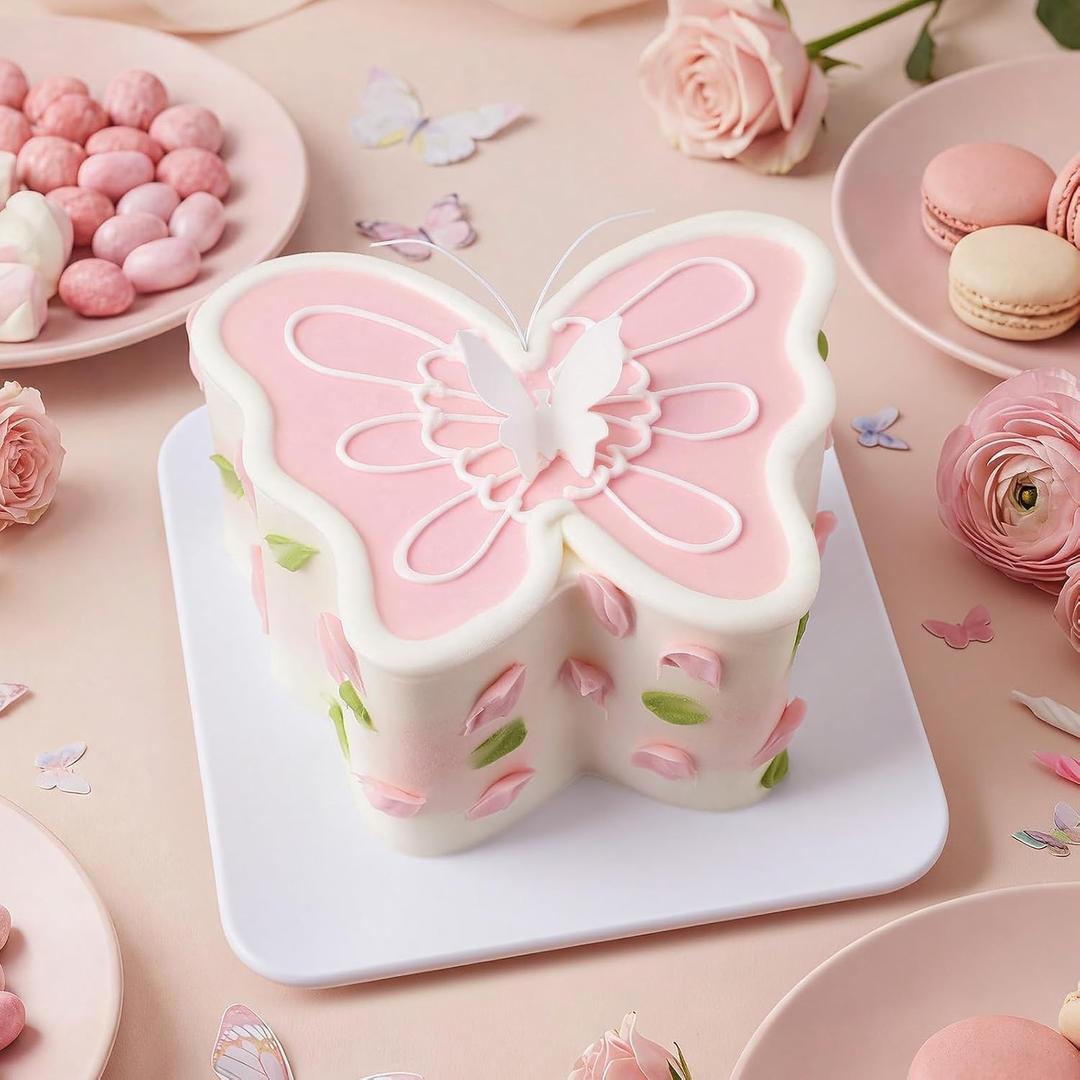 Remerry 6 Inch Bow Fake Cake Coquettish Birthday Fake Cake Decor Wedding Dessert Props Artificial Heart Dessert for Props Women Birthday Gift(Pink,Butterfly)