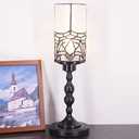 Small Tiffany Table Lamp Stained Glass Candlestick Style Table Light Green Liasion Style Desk Lamp Memory Lamp Sympathy Light (White Bending Style)
