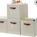 DECOMOMO Storage Baskets, 13x15x13 Storage Cube Bins with Labels for Organizing Shelves Kallax (Kallax / 4pcs, Beige)
