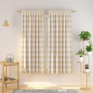 Buffalo Check Curtains 72 inches Long Cotton Basement Beige and White Gingham Plaid Kitchen Window Panels Living Room Checker Drapes Bedroom Rod Pocket Window Treatment 2 Panels