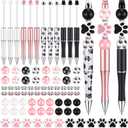 Geyee 12 Set Plastic Beadable Pens Assorted Bead Pens Crystal Wood Round Spacer Set Black Ink DIY Ballpoint for Women Men Gift Office Supplies(Dog Paw)