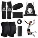 Volleyball Knee Pads Volleyball Arm Sleeves, UMACWIN Volleyball Accessories Set with Knee Pads Arm Pads Sweatband Scrunchie Makeup Bag Cooling Towel and Drawstring Bag for Women Girls Youth (Medium, Black)