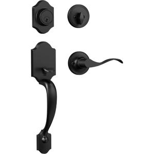 Matte Black Front Door Handle and Deadbolt Set, Single Cylinder Front Door Lock Set with Reversible Handle, Exterior Door Handle with Deadbolt Lock and Keyed
