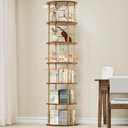 6 Tier Rotating Bookshelf, 360 ° Display Stackable Spinning Bookshelf Tower, Corner Bookshelf Tall Floor Standing Swivel Bookcase Narrow Storage Organizer for Bedroom, Living Room, Gold