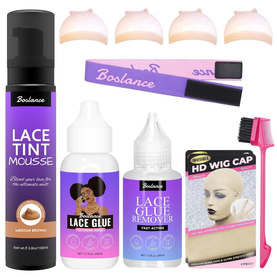 Lace Tint Spray For Wigs Hair Tint Lace Spray Wig Tint Lace Spray Lace Tint Mousse Wig Glue for Front Lace Wig Set Wig Installation Kit (Medium Brown)