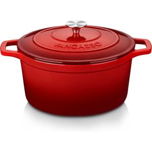 vancasso Enameled Cast Iron Dutch Oven, 7.5 QT Dutch Oven Pot with Lid, Round Enamel Dutch Oven for Bread Baking, Non Stick Enamel Coating, Pot's Body Cast Iron, Red