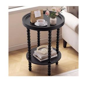 Junkin 2 Tier Round Coastal Side Table, Black Spindle Side Table24x15.7x15.7In Pedestal Side Table, Vintage Tray Top Design, 2-Tier Storage for Small Space Furniture, Living Room