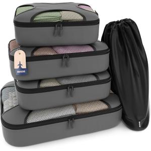 Shacke Premium 5 Packing Cubes Set - Lightweight Mesh Travel Luggage Organizers with Laundry Bag, 5-Piece Suitcase Storage System (Dark Grey) (Set of 5, 5 Set - Dark Grey)