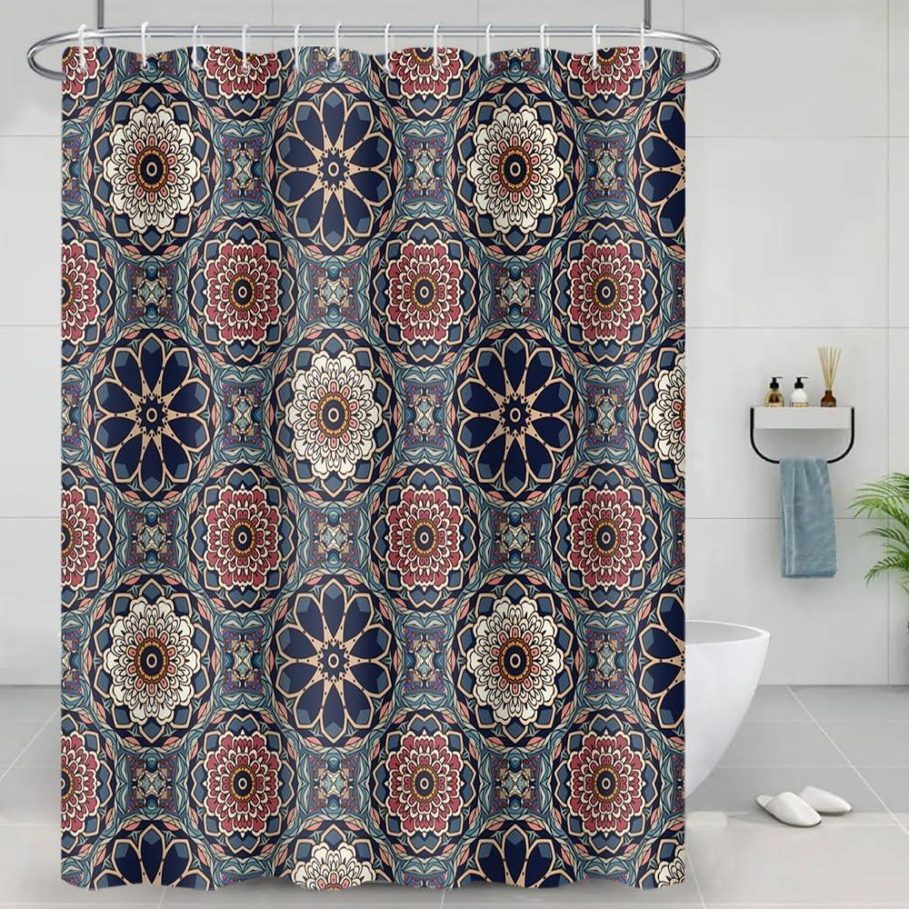 Bohemian Mandala Shower Curtains Vintage Chic Floral Boho Paisley Bathroom Decor Shower Curtain Sets with Hooks Waterproof Polyester Fabric, 60 x 72 Inch