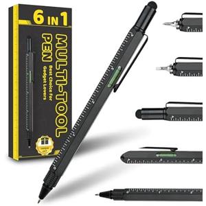 Men Valentines Day Gifts for Him Boyfriend Husband, Cool Gadgets Tools 6 in 1 Multitool Pen with Stylus, Level, Rulers, Screwdrivers, Father's Day Birthday Gift for Dad(Black) set of 2