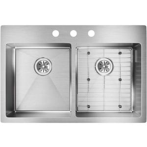 Elkay ECTSR33229TBG Crosstown 33" Undermount Double Basin Stainless Steel Kitchen Sink with Basin Rack - 3 Faucet Holes