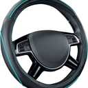 Car Pass Colour Piping Leather Universal Fit Steering Wheel Cover,Perfectly fit for 14.5-15 inches for Various Vehicles SUVs,Vans,Sedans,Cars (Black & Mint)