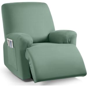 TAOCOCO Stretch Recliner Chair Covers 3-Pieces Solid Furniture Covers Recliner Cover for Reclining Chair Slipcovers Feature Fitted Soft Washable Recliner Sofa Covers (1 Seat, Bean Green)