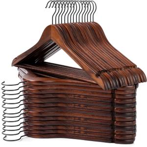 JS HANGER Wooden Hangers 30 Pack, Retro Wood Suit Hangers with Non Slip Shoulder Grooves, Clothes Hangers for Coats, Shirts, Jackets, Pants, Suits