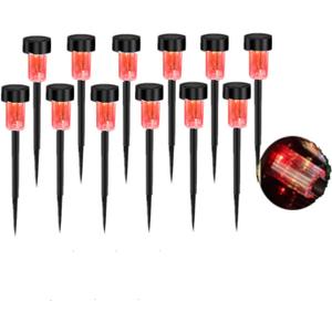 12PCS Red LED Outdoor Plastics Garden Solar Powered Landscape Light Lamp Patio Lawn Decoration Lights