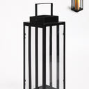 13" Black Metal Modern Candle Lantern – Decorative Hurricane Lantern for Indoor & Outdoor Use, Ideal for Table, Mantle, Porch, Halloween, Christmas, and Wedding Decor
