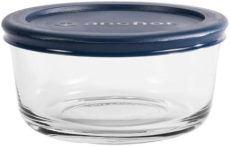 Anchor Hocking 2 Cup Glass Storage Containers with Lids, Set of 3 Glass Food Storage Containers with Navy SnugFit Lids Anchor Hocking 2 Cup Glass Storage Containers with Lids, Set of 3 Glass Food Storage Containers with Navy SnugFit Lids