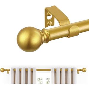 Gold Curtain Rods, Curtain Pole for Window 28 to 48 Inch(2.3-4 Feet), 5/8 Inch Decorative Drapery Pole, Gold Splicing Curtain Rod Set, Size: 18"-45", Brass Gold
