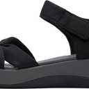Clarks Women's Arla Shore Flat Sandal, Black Textile, 6.5 Medium US