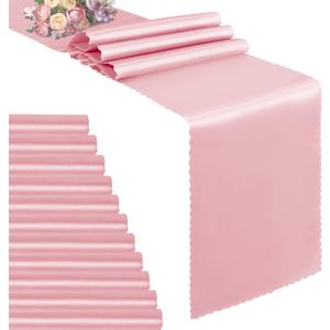VACVELT 12 Pack Satin Table Runners - 12 x 72 Inches Long, Blush Pink Table Runner Decorations for Wedding, Birthday Party, Banquet, Graduation, Engagements