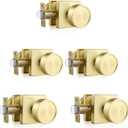 Haidms Gold Passage Door Knobs Interior, Zinc Alloy Brushed Gold Closet Door Knobs, Heavy Duty Round Brushed Brass Door Knob for Hall Closet,Hallway(5 Pack)