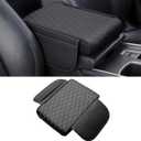 Car Center Console Armrest Pillow with 2 Storage Pockets, Memory Foam Car Armrest Cushion, Leather Car Center Console Cover for Most Vehicle (Black-Upgraded Thickened)