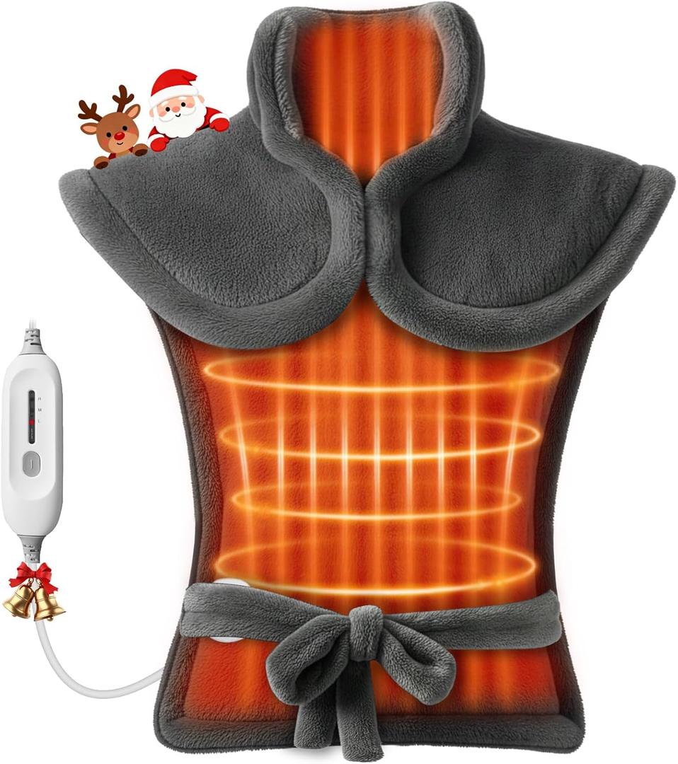 Comfier Large Heating Pad for Back, FSA Eligible HSA, Soft Flannel Fast Heating Pads for Neck and Shoulders, Electric Heated Wrap, 3 Heat Levels & 90-Mins Auto Shut Off, Christmas Gifts for Mom Dad