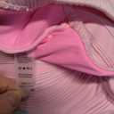 Pink Shell Stitched Trim V Neck Textured Mix and Match High Waist Bikinis, L 