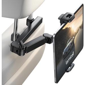 Lamicall Car Headrest Tablet Holder - [3 in 1 Extension Arm] Adjustable Tablet Car Mount for Back Seat, Road Trip Essentials for Kids, for 4.7-11" Device Like iPad Pro, Air, Mini, Galaxy, Fire, Black