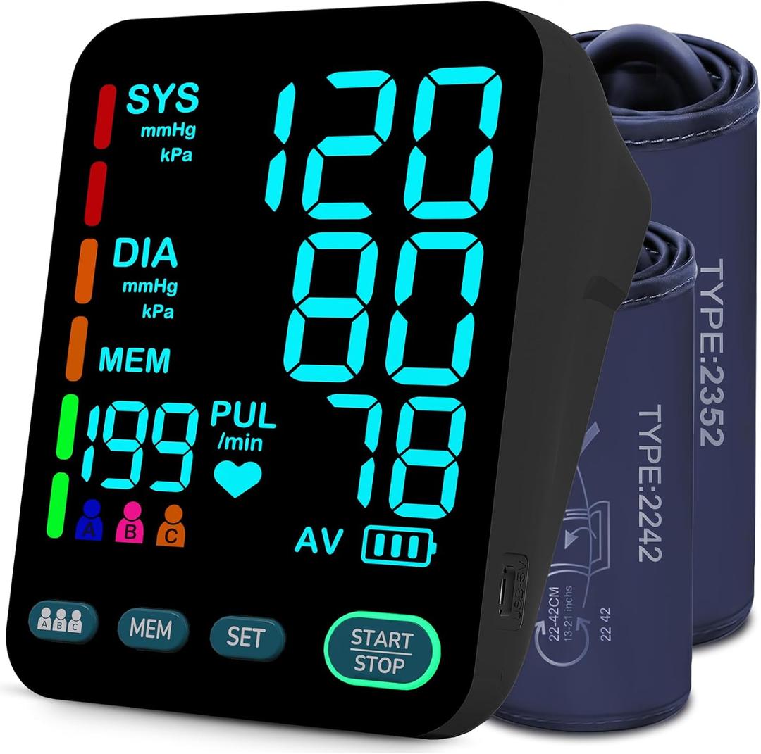 Blood Pressure Monitors for Home Use, Automatic Upper Arm Blood Pressure Monitor with Dual-Size bp Machine Cuffs (917" & 1321"), Large LED Backlit Display with 3x199 Reading Memory Black