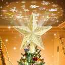 Mrrihand Christmas Tree Topper Lighted with 6 Projection Modes, Christmas Star Tree Topper Built-in LED Rotating Lights, Gold 3D Glitter Dynamic Projection for Christmas Tree Decorations