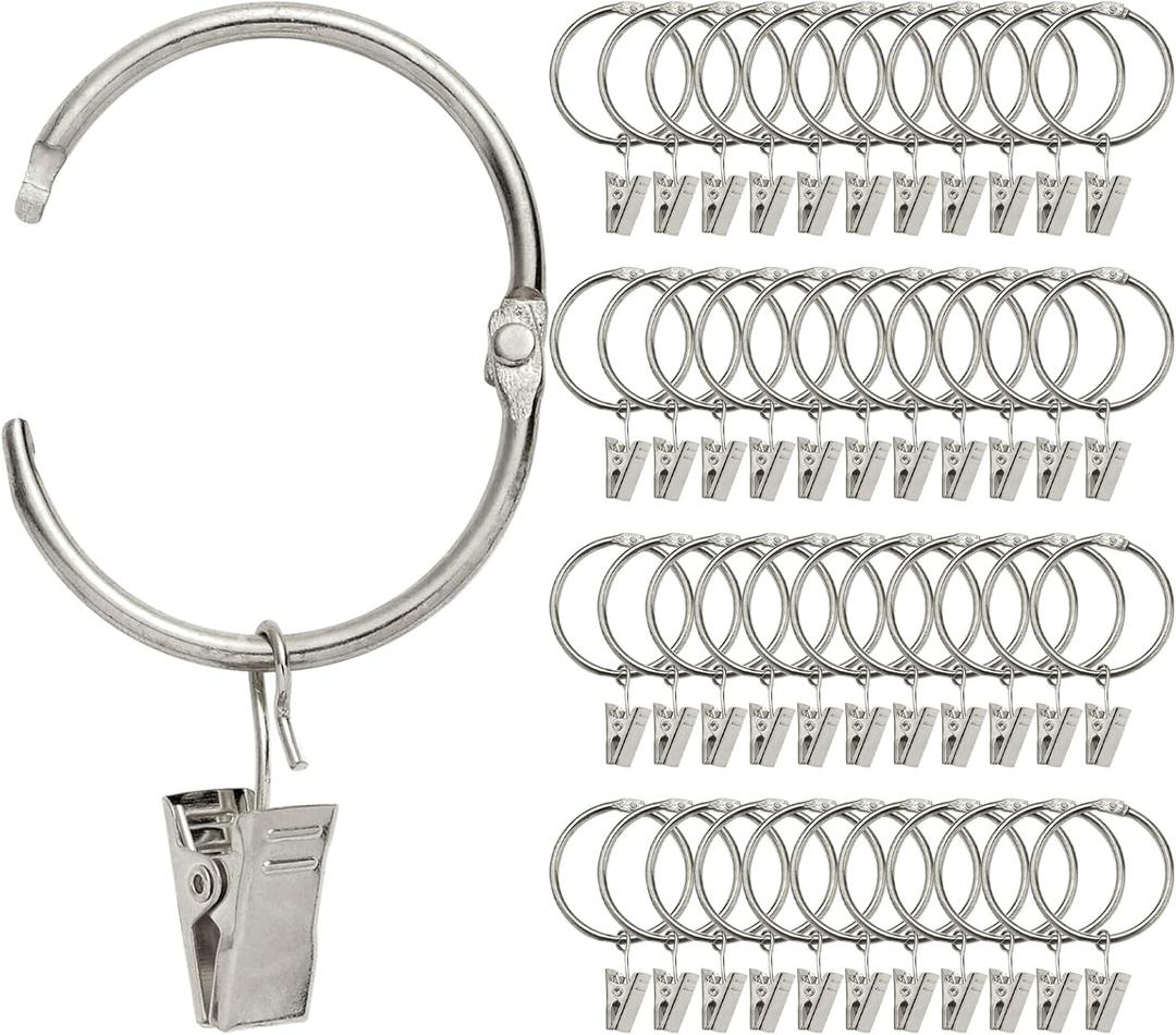 40 Pack Rings Curtain Clips Rustproof Metal Window Drapery Decorative Clips Vintage Heavy Duty Eyelet Curtain Rods Hangers Rings with Hooks, 1.5In Inner Diameter (Silver-Open)