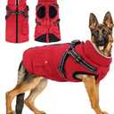 Dog Winter Coat with Harness Built-in | Waterproof Dog Jacket with Zipper & Fleece Lining | Reflective Cold Weather Coat for Small Medium Large Dogs (Red)