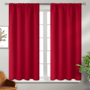 BGment Red Blackout Curtains 48 Inch Length for Bedroom - Short Thermal Insulated Drapes with Rod Pocket Room Darkening for Living Room Window, 2 Panels, 42 x 48 Inch