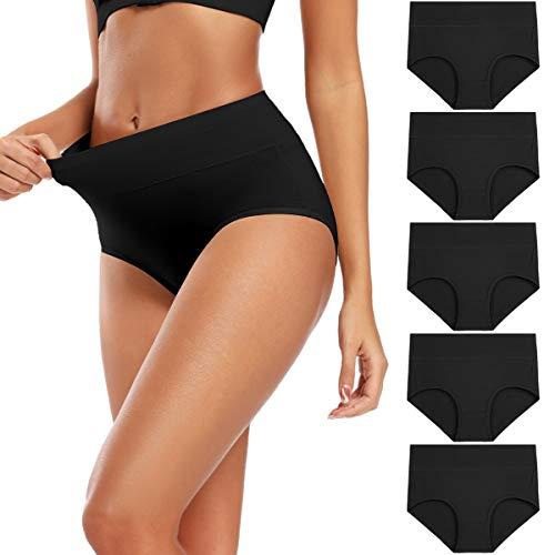 6 pack Molasus Women's Soft Cotton Underwear Briefs High Waisted Postpartum Panties Ladies Full Coverage Plus Size Underpants Black,XXL