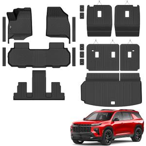 Floor Mats &Trunk Mat for 2024 2025 2026 Chevy/Chevrolet Traverse 7 Seats with 2nd & 3rd Row Backrest Mat All Weather TPE Rubber Cargo Liner Door Sill Guards for Chevy Traverse 2026 Accessories
