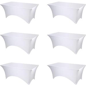 BRILLMAX 6 Pack White Spandex Table Covers for 6 Ft Rectangle Tables  180 GSM Thick Stretch Tablecloth Fitted, Reinforced Foot Pockets, Wrinkle Free Cloth for Wedding Banquet Party Trade Show